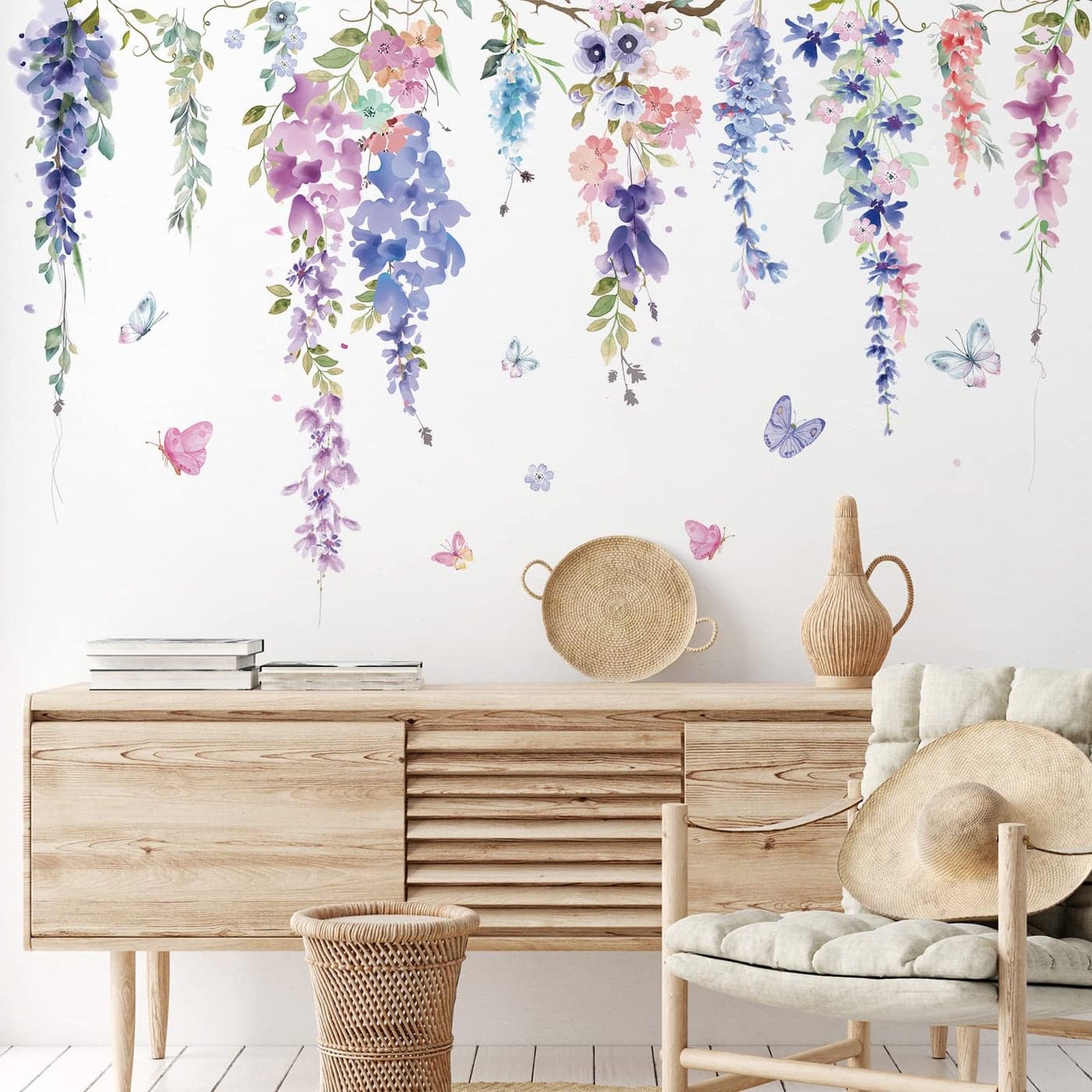Zonon 6 Pcs Flowers Wall Decals Stickers Vinyl Removable Peel and Stick Colorful Dragonflies Floral Wall Murals Decor for Bedroom Living Room NurseryElegant
