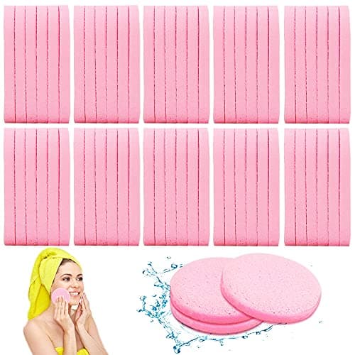 120 Pcs Facial Sponges CompressedFace Cleansing SpongeMakeup Removal Sponge PadsExfoliating Wash Round Sponge for WomenGirlsPink