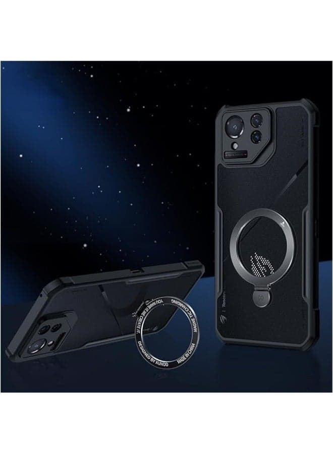 Magnetic Case Compatible with Asus ROG Phone 8 Pro Airbag Shockproof Camera Protection Back Stripe Clear Cover with Holder For ROG 8 Pro
