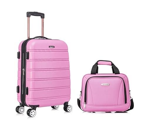 Rockland Melbourne Hardside 2 Piece Expandable Spinner Wheel Luggage Set, Carry-On 20" and Tote 14", Pink