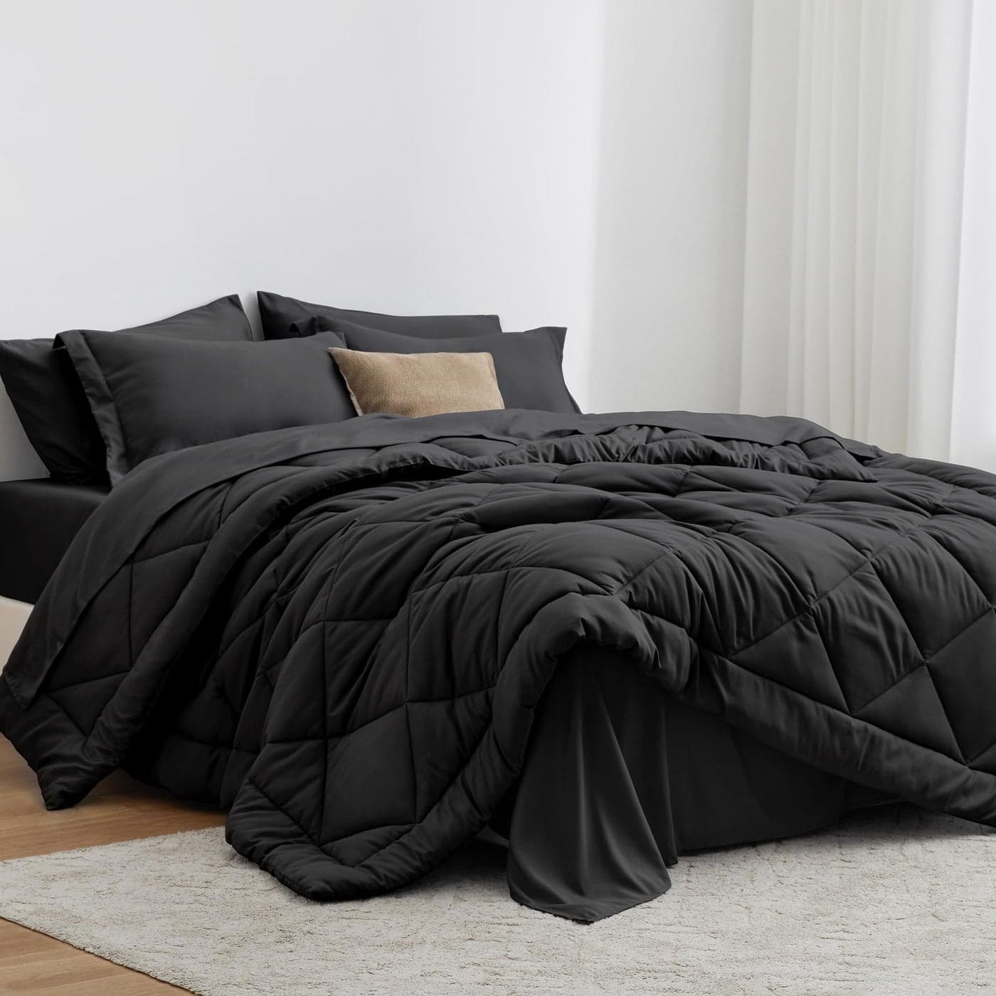Loves cabin Twin Comforter Set Black 5 Pieces Twin Bed in a Bag All Season Twin Bedding Sets with 1 Comforter 1 Flat Sheet 1 Fitted Sheet 1 Pillowcase and 1 Pillow Sham