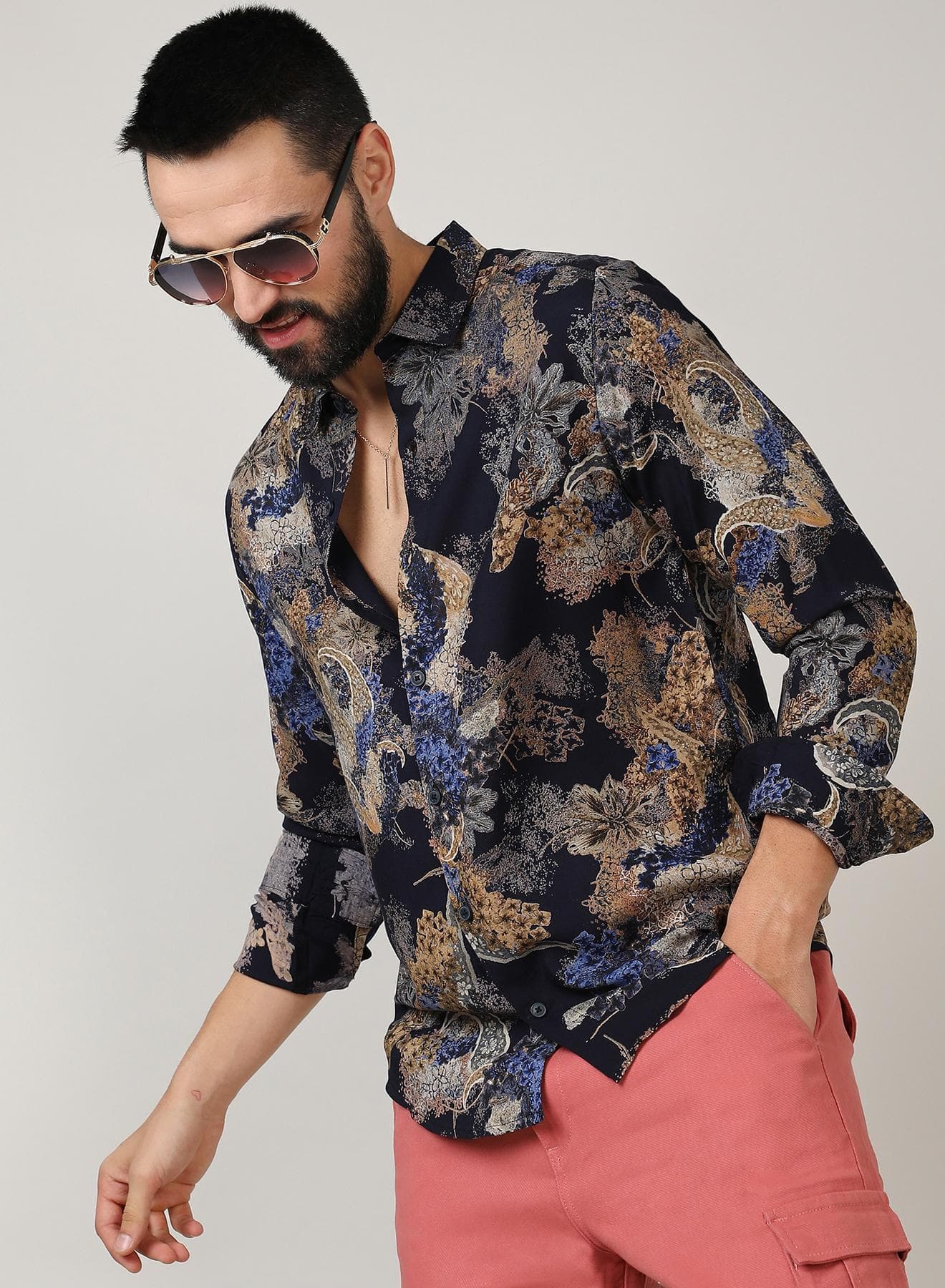 Men's Royal Blue & Midnight Black Paisley Flora Shirt