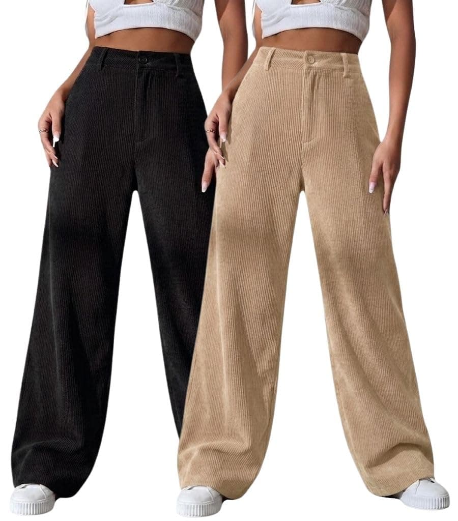SMOWKLY Women's Aesthetic Mid Rise Wide Leg Sweatpant with Pocket || Loose Comfy Elastic Waist Casual Korean Trousers for Woman Elegant Workwear for Office, College & Events(1678_CK_M/1678_BK_M)