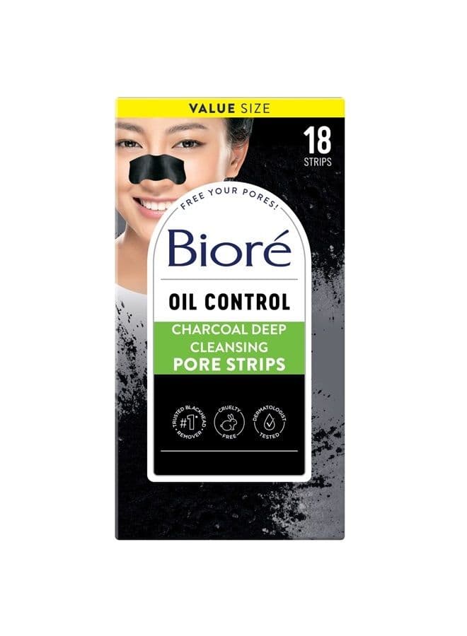 Charcoal, Deep Cleansing Pore Strips, Nose Strips for Blackhead Removal on Oily Skin, with Instant Pore Unclogging, features Natural Charcoal, See 3x Less Oil, 18 Count