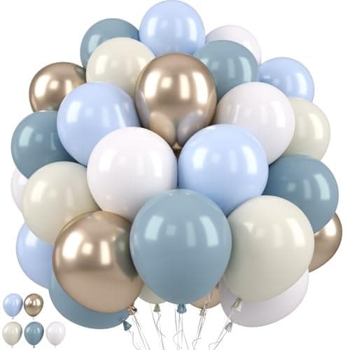 Dusty Blue Balloons Dusty Blue and Gold Balloons Baby Shower Balloon Fog Cream Ivory White Champagne Gold Balloon for Boho Birthday Boys Girls Party Wedding Bridal Shower Decorations