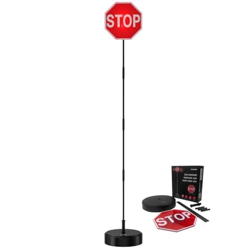 Securityman Garage Parking Aid with LED Stop Sign Upgraded Base Large 7 Sign Bright Red LEDs Adjustable Height Garage Car Stopper Parking Assist Indicator