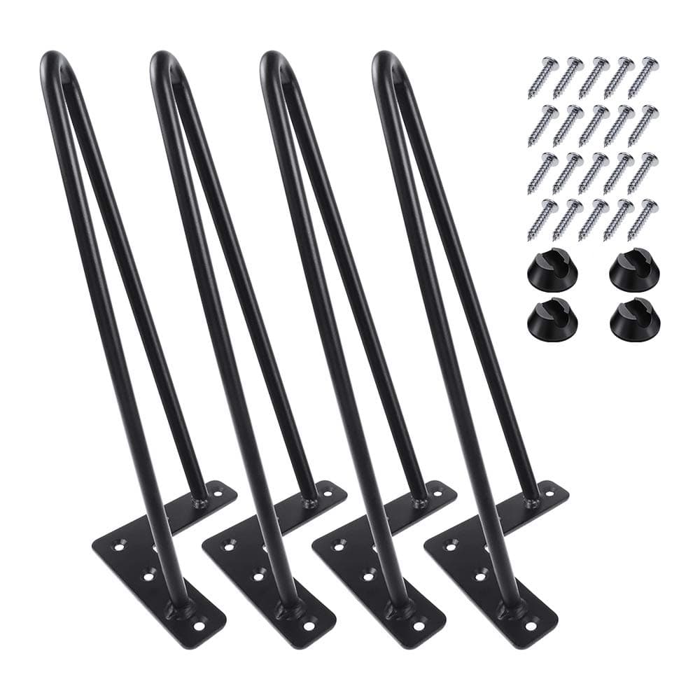 Hairpin Legs 12 inch Set of 4 DIY Furniture Metal Table Legs Perfect for Coffee and Dining Table Designer Desk Nightstand 38 Diameter Satin Black TwoRod Mid Century Modern Style 12 Black