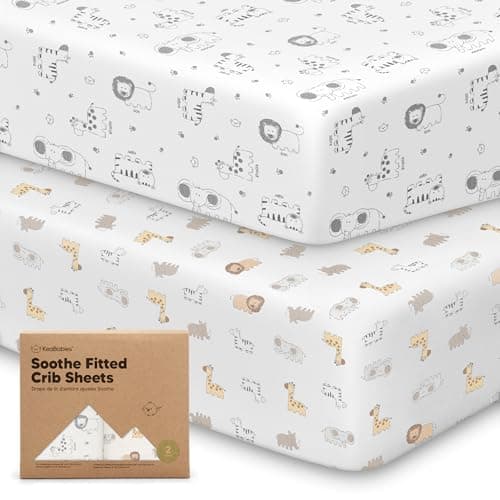 KeaBabies 2-Pack Organic Crib Sheets for Boys, Girls - 52x28 Fitted Crib Mattress Sheet Neutral, Breathable Jersey Cotton Cover for Baby Bed, Toddler Mattress, Soft & Cute Prints (KeaSafari)