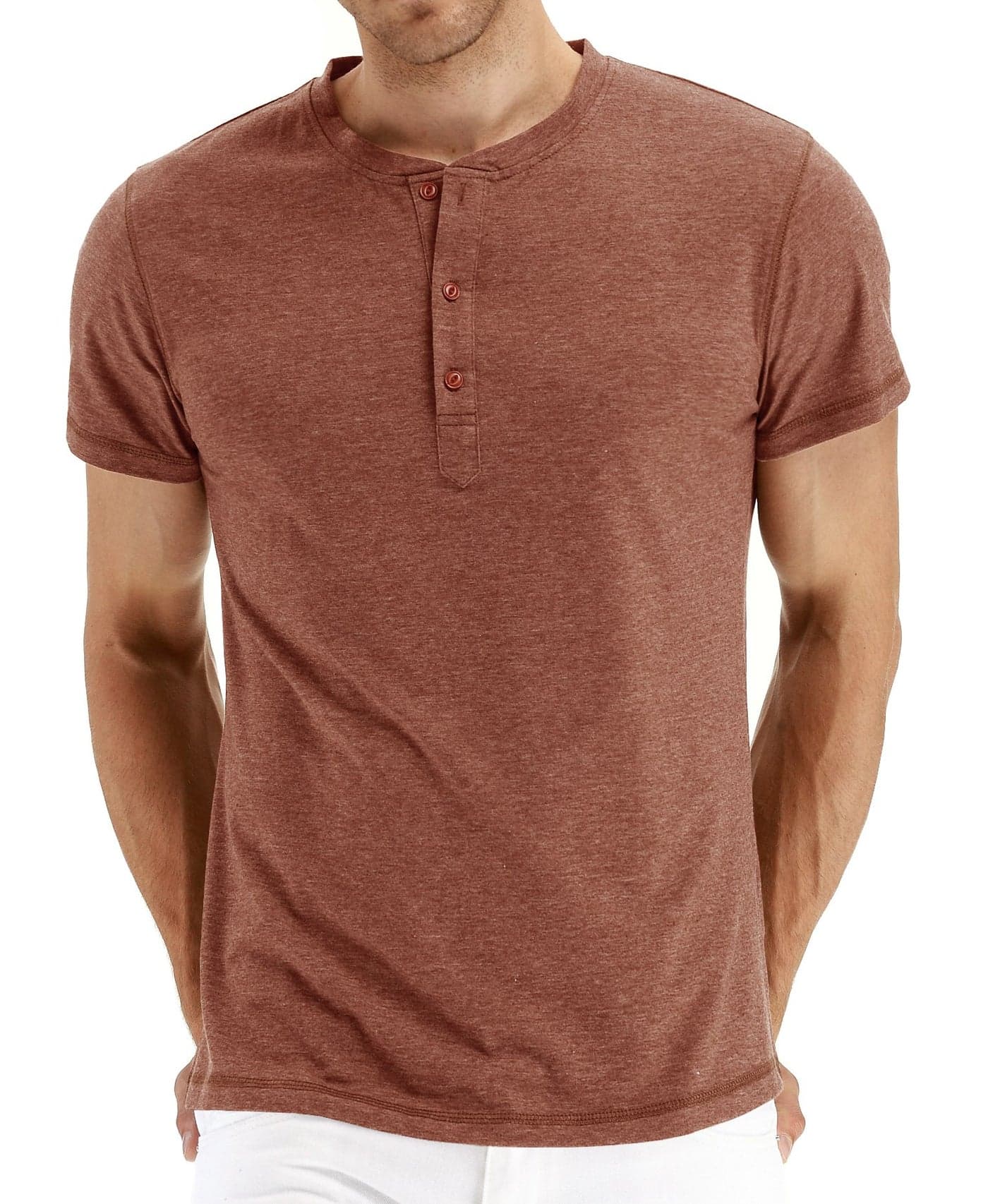 PEGENO Men's Casual Slim Fit Short Sleeve Henley T-Shirts Cotton Shirts VG-Orange-US XXL