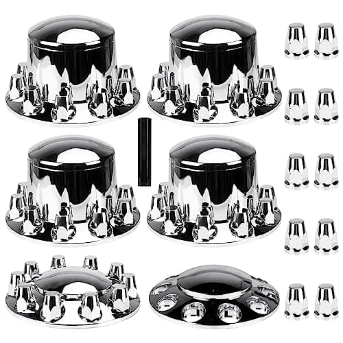 Youxmoto Chrome ABS 33 mm ThreadOn Dome Axle Cover Combo Kit 2 Front and 4 Rear with Removable Hub Caps and Lug Nut Covers for Semi Truck