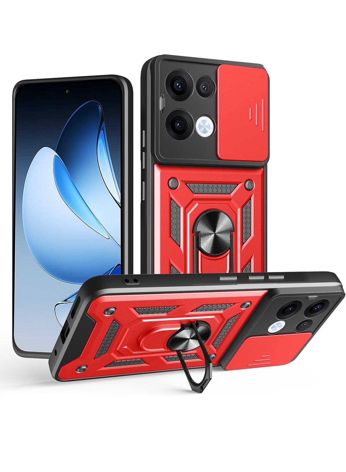 for OPPO Reno13 5G Case Cover, Slide Camera Lens Cover, Magnetic Ring Holder Kickstand Protective Phone Case for OPPO Reno13 5G, Red