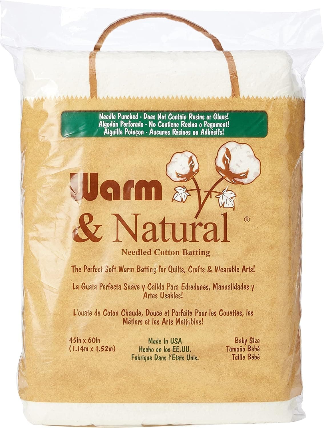The Warm Company Warm Natural Cotton Quilt Batting Baby Size 45 x 60 Premium Quilt Craft Batting for Sewing Quilting Projects