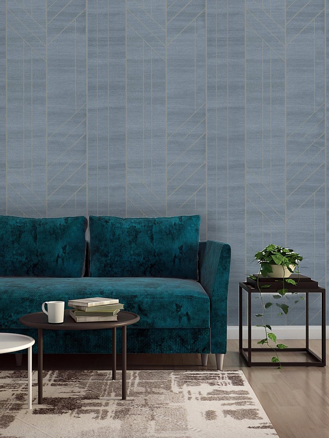 Asian Paints ezyCR8 Criss Cross Blue Non-Adhesive Wallpaper for Home & Office, Easy Application, Water Resistant, Dust Proof, PVC Coated Interior Décor (53cm x 950cm)| (54 sq. ft. per roll)