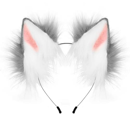 HAOAN Handmade Faux Fur Fox Wolf Ears Headband Halloween Christmas Cosplay Party Costume Accessories