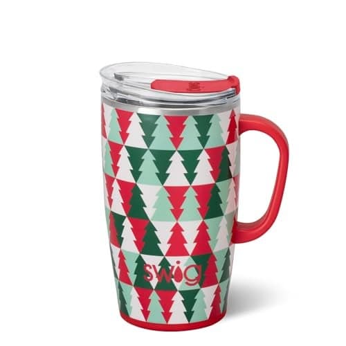 Swig Life 18oz Travel Mug Insulated Tumbler with Handle and Lid Travel Coffee Mug Cup Holder Friendly Stainless Steel 18 oz Tumbler Reusable Insulated with Lid Perfect Pines