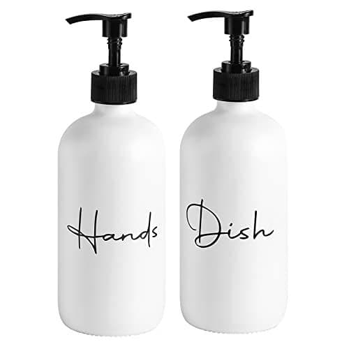 17 oz Hand Soap Dispenser Glass Liquid Dish Soap Bottles Refillable Empty Lotion Pump Bottles for Bathroom Decor Kitchen Sink Matte Design White Pack of 2