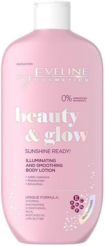 Eveline Cosmetics BeautyGlow Illuminating Smoothing Body Lotion with Gold Particles MultiVitamin Enriched Formula for Radiant Skin 350ml