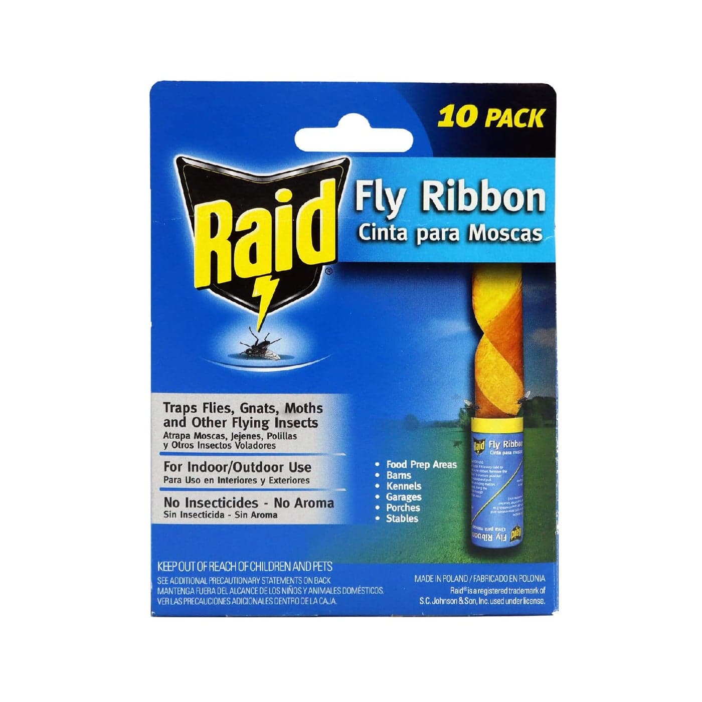 Raid Fly Ribbon, Fly Traps for Indoors and Outdoors, Bug Trap for Flying Insects, Pack of 10