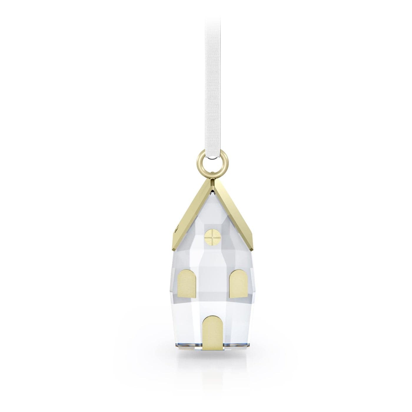 Swarovski Holiday Magic Winter Village Ornament Clear Swarovski Crystals and Champagne Gold Tone Metal Accents on CreamWhite Velvet Ribbon Part of the Swarovski Holiday Magic Collection