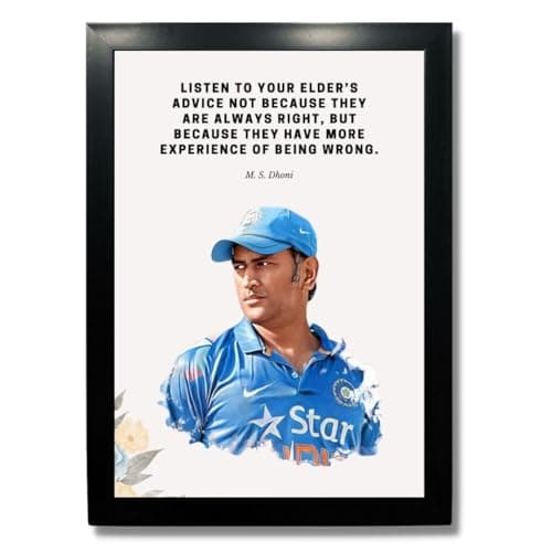 Kagaz Kala - Famous Personalities Digital Print with Motivation Quotes - Framed Quotes Poster - 13x10 Inches Synthetic (M S Dhoni - Listen to)