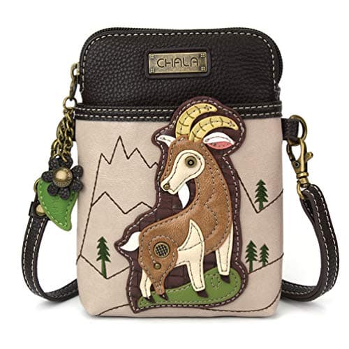 CHALA Farm Animal Collection Cell Phone Crossbody Purse-Women PU Leather/Canvas Multicolor Handbag with Adjustable Strap - Goat - ivory