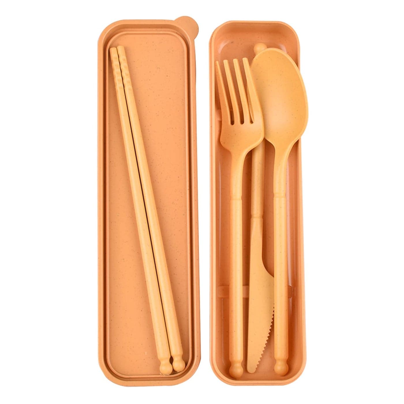 Camping Utensil Set Reusable Utensils Set with Case Plastic Cutlery Set Forks Spoon Tableware Chopsticks Portable Cutlery Set for Travel Picnic Camping or Daily Use Yellow