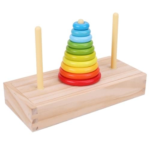 GEMEM Tower of HanoiWooden Towers of 10 Rings Puzzle with Storage Box Logic Puzzle Brain Teaser IntellectualSTEM Logical Game Travel Toy Family Game Column Blocks Kids 5 Years Gift