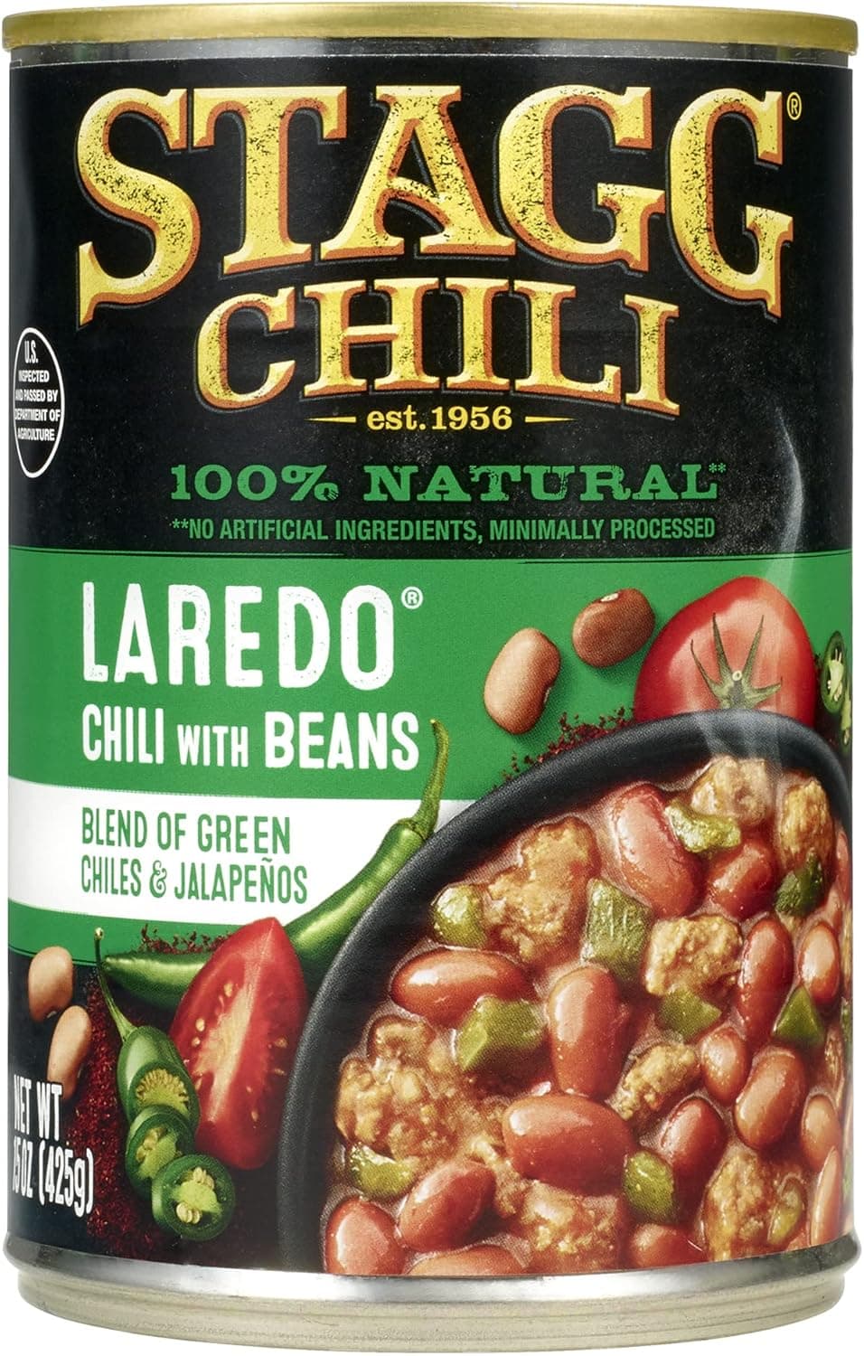 STAGG Laredo Chili With Beans, 15 Oz - 100% Natural Chili with Green Chiles and Jalapenos