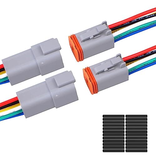Exqutoo 2Pack 6Pin Waterproof DT Connector Male and Female Wire Connectors with 16AWG 105 600V Wires and Heat Shrink Tubes Applicable for Automotive Electrical Connections