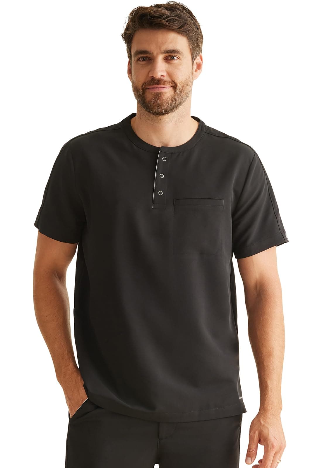 Healing Hands Men's Medical Scrub Top Shane with 1 Pocket, Snap-Closure Placket, Moisture Wicking, 360° Stretch - HH701, S, Black