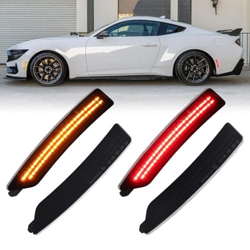 Smoked Lens Amber Red LED Side Marker Lights for 2024 2025 Ford Mustang S650 Dark Horse EcoBoost GT GTD 4PCS Front Rear Bumper Signal Light