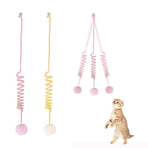 WishLotus Interactive Cat Toys 2 Pack Soft Plush Cat Toys for Indoor Cats SelfHanging Door Cat Plush Toys with Bells Long Tail Elastic Indoor Cat Toys for Cat Chase Play and Kill Time PinkYellow
