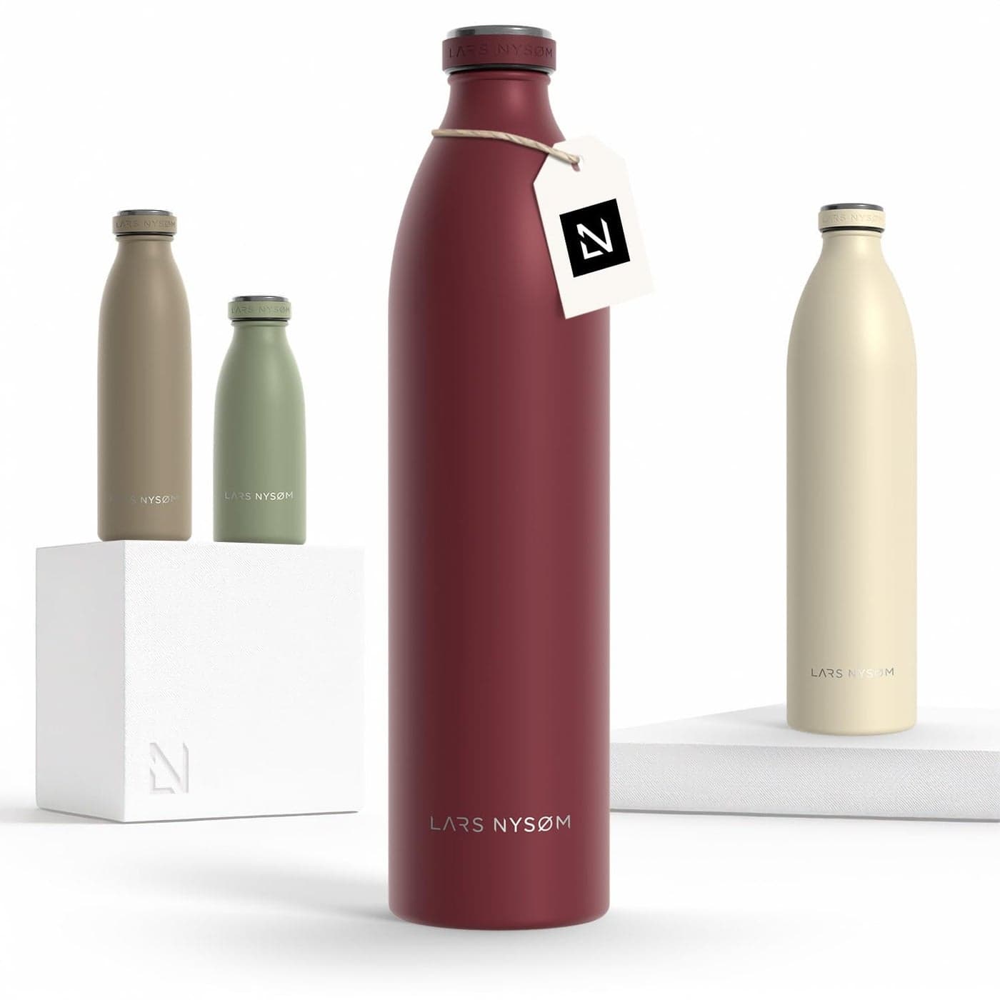 LARS NYSM Stainless Steel Insulated XL Water Bottle 12oz 17oz 25oz 34oz 51oz Insulated Thermo Flask for Hot and Cold Beverages Leakproof Drinking Bottle Berry Red XL 1500ml