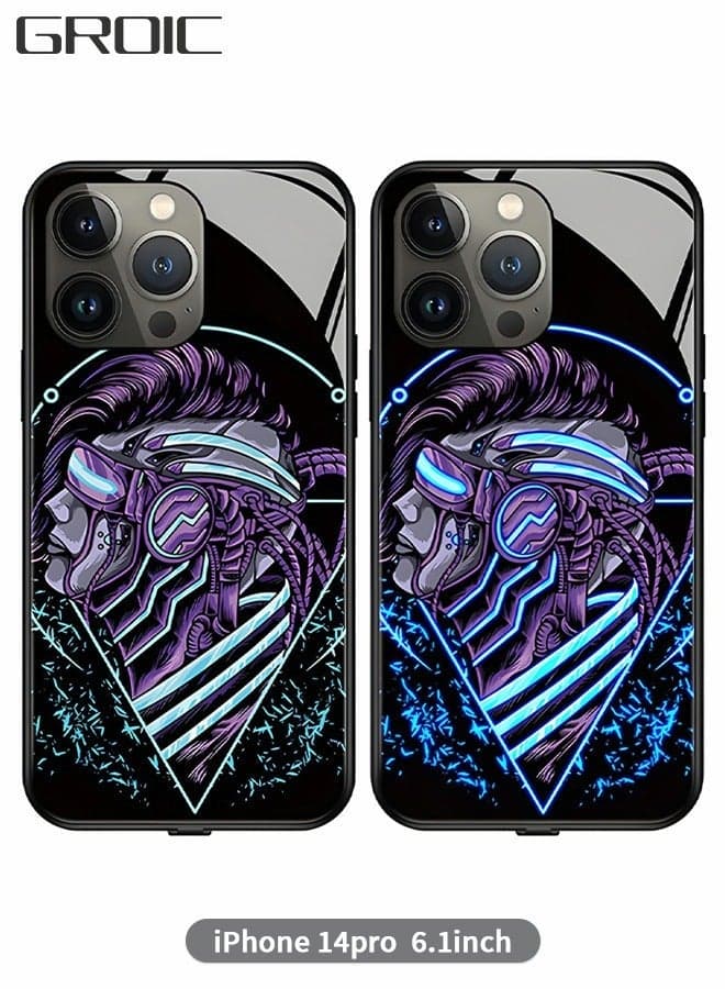 Compatible with iPhone 14 Pro Case,Glow Phone Shell,Tempered Glass Back Soft Slim TPU Bumper Shockproof Colorful Light Up Cover for 6.1 Inch