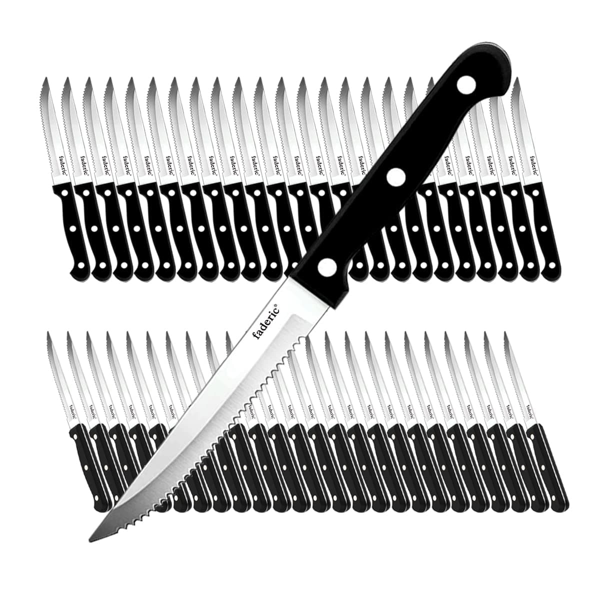faderic SerratedSteak Knives set of 48 Black FullTang Triple Rivet Steak Knife Set 45 In For Kitchen Camping Restaurant Steak Knives Bulk SetDishwasher Safe