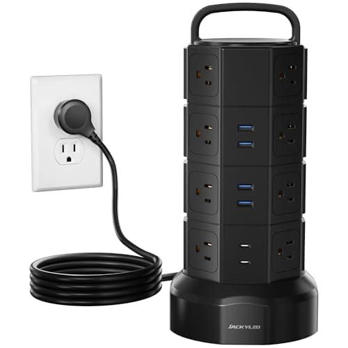 Power Strip Tower Surge Protector, JACKYLED 16 Outlets 6 USB (2 USB C) Charging Station, Extension Cord with Multiple Outlets, 1050J 1625W/13A Outlet Extender 6.5ft Extension Cord for Home Office