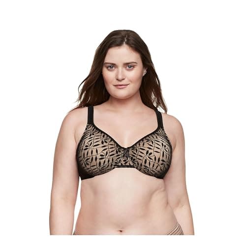 Olga Women's Sheer Leaves Minimizer Bra, Black and French Toast, 42DD