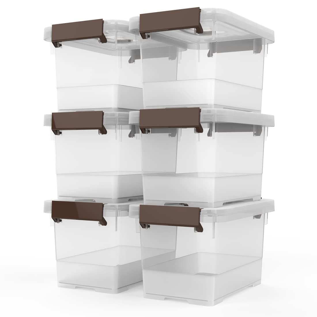 WYT Clear Storage Latch Box 6 Pack Storage Organizer Bins with Latching Handle and Lids 35 Quart