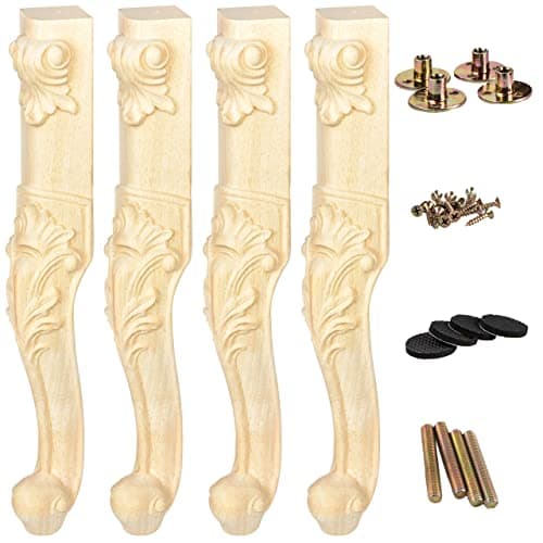 La Vane 20 inch / 50cm Wooden Furniture Legs, Set of 4 European Style Solid Wood Carving Unfinished Furniture Replacement Feet Decoration for Sofa Cabinet Wardrobe Table Loveseat