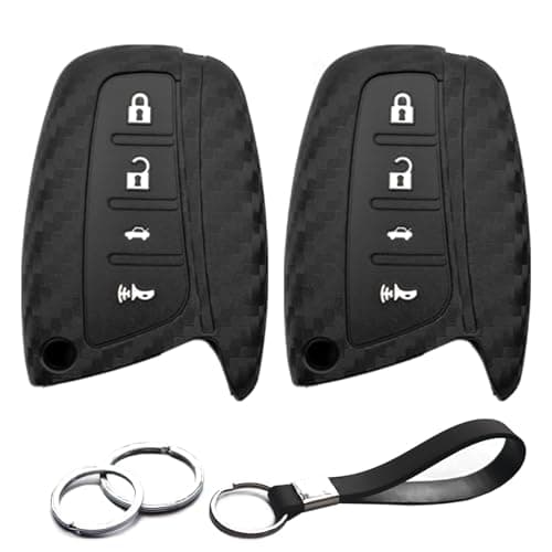 INFIPAR 2pcs Compatible with Hyundai Santa Fe Azera Santa Fe XL Sport Equus Genesis Carbon Fiber Looks Key Fob Cover Case Key Chain Protector Keyless Remote Holder