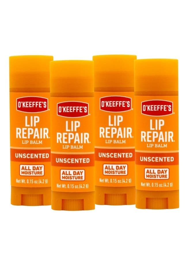 Unscented Lip Repair Lip Balm for Dry, Cracked Lips, Stick, (Pack of 4)