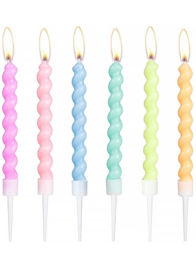 24-Count Birthday Candles - Rainbow Birthday Candle with Holders Colorful Spiral Long Cake Candles for Birthday Wedding & Lucky Party Cake Decorations