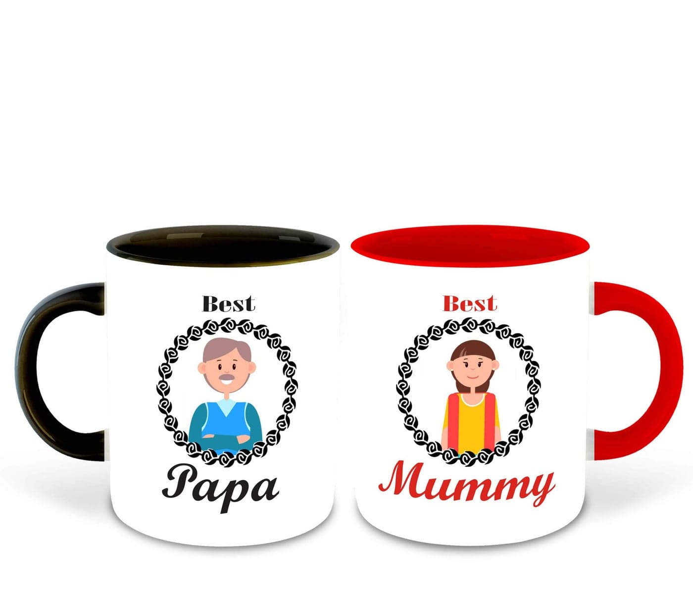 WHATS YOUR KICK Papa and Mummy Inspired Black & Red Inner Colour Set of 2 Coffee Mug- Mom Dad, Mothers Day, Fathers Day, Couple, Happy Birthday, Relation, Unique Gifts (Papa & Mummy)