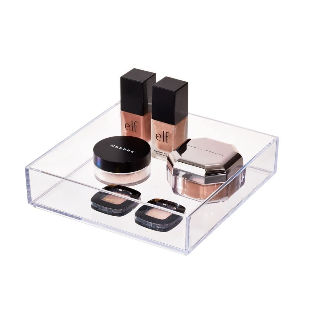 iDesign Decorative Countertop Vanity Tray Organizer for Bathroom Bedroom Closet Entryway The Clarity Collection 8 x 8 x 2 Clear