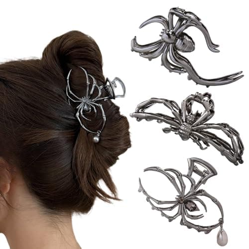 3PCS Black Spider Hair Claw Clips for Women And Girls Hiphop Metal Large Medium Size for Thick Thin Hair Halloween Hairgrip Barrette for styling Hair Accessories Party Gift Spiders