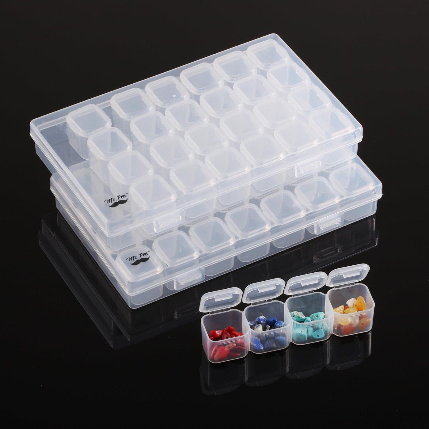 Mr Pen28 Grids 2 Pack Bead Storage Containers with 160pcs Label Stickers Diamond Art Bead Box Diamond Painting Organizer