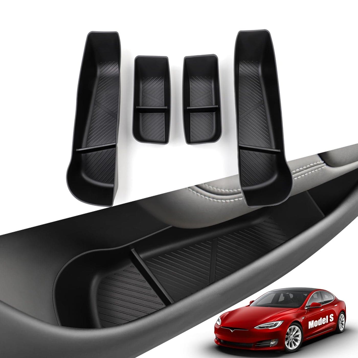 Jaronx Compatible with 20212026 Tesla Model S Door Side Organizer 4PCS Front Rear Doors Pockets Inserts Storage Tray for Tesla Model S Accessories 2021 2022 2023 2024 2025 2026