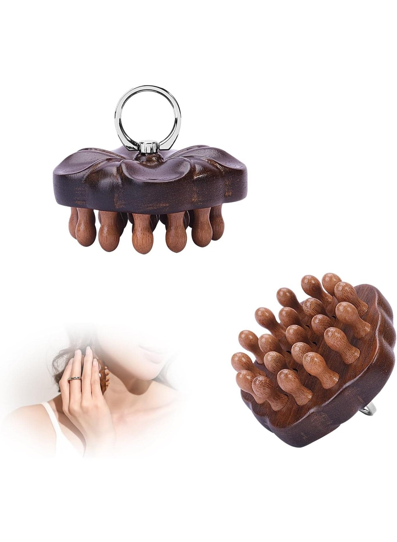Wooden Scalp Massager for Hair Growth with Wide Tooth Comb – Natural Wooden Hair Brush & Body Massage Tool for Stress Relief, Detangling, Circulation, Relaxation, Styling for Men and Women (Brown)
