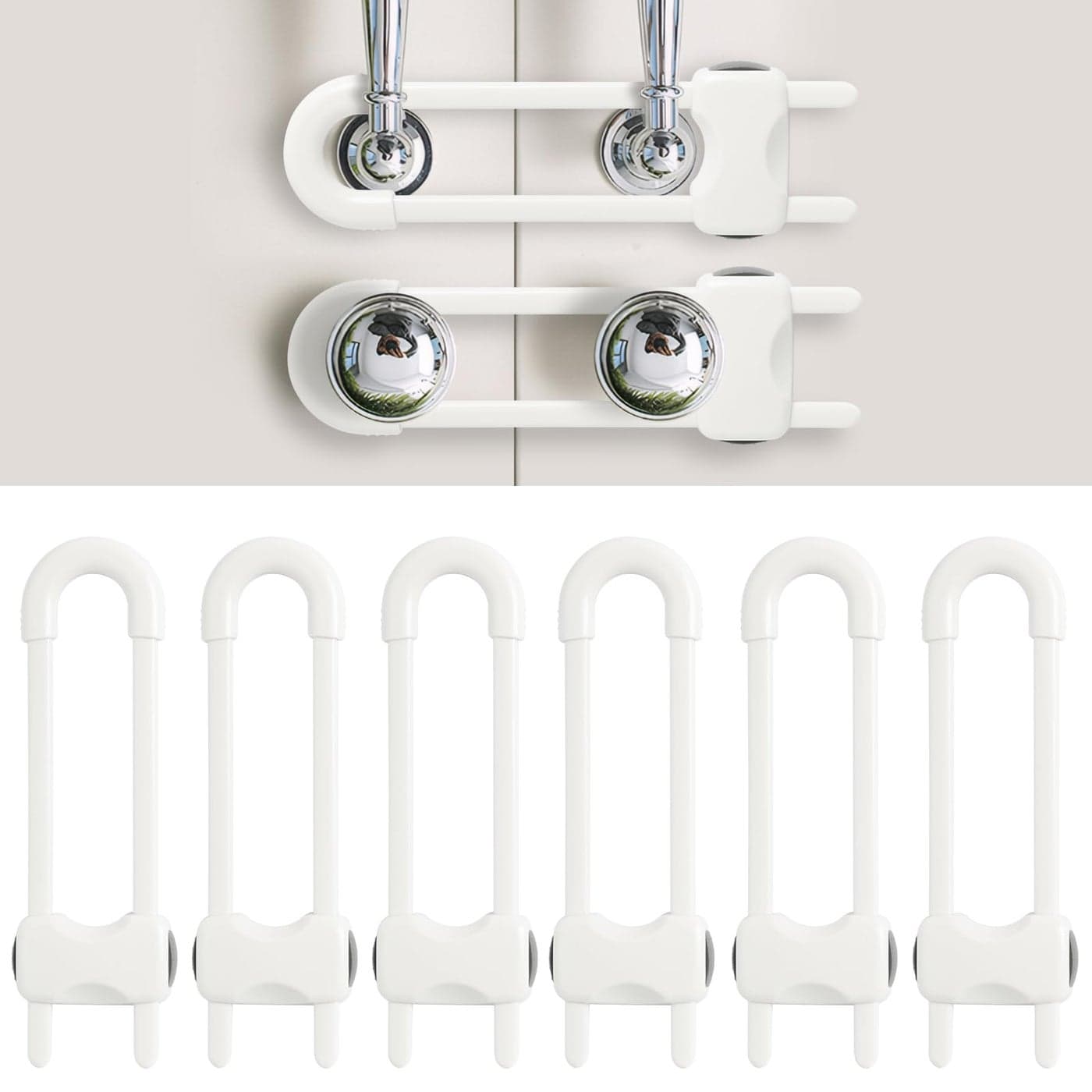 Baby Proofing Cabinets Sliding Cabinet Locks for Babies Adjustable U Shaped Baby Safety Locks Childproof Cabinet Latch for Kitchen Bathroom Drawer Cupboard Doors Knobs Handles 6 Pack White