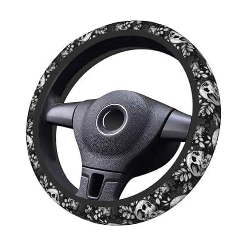 Flower Sugar Skull Steering Wheel Cover Women 15 inch AntiSlip Sweat Absorption Steering Wheel Covers Cute Car Accessories Decor Car SUV Sedan Vans Truck Protector